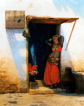 Mujer de El Cairo a su puerta Árabe Jean Leon Gerome Pinturas al óleo
